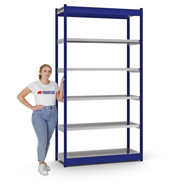 PROREGAL Fachbodenregal Stecksystem Vierkant-Profil Grundregal HxBxT 250 x 132,5 x 40 cm 6 Ebenen Einseitige Bauart Fachlast 200 kg Enzianblau