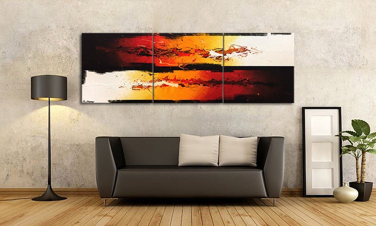 Das moderne Wandbild -Battle Of Fire- 210x70x2 cm handgemaltes Unikat