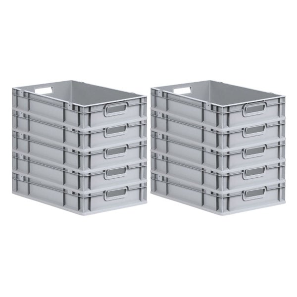 PROREGAL Spar Set 10x Eurobox Nextgen Economy Mit Scharnierdeckel & Schwarzen Schiebeschnappverschlüssen Griffe Offen HxBxT 12 x 40 x 60 cm 23 Liter