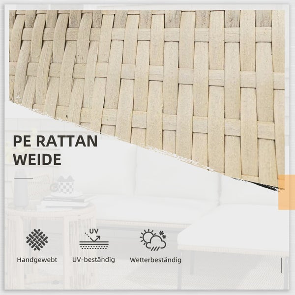 Outsunny 3-tlg. Rattan Gartenmöbel-Set, Gartengarnitur mit Liegestuhl, Couchtisch, Zweisitzer, Gartenset mit Sitzkissen, Balkonmöbel-Set für Garten, Terrasse, Creme