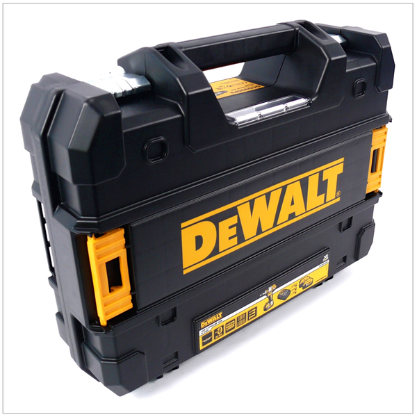 DeWALT Werkzeugkoffer aus Kunststoff mit Tragegriff und stabilen Verschlüssen.