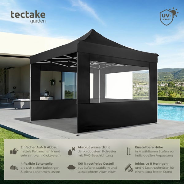 Pavillon tectake Olivia inklusive Spannseilen, Heringen und Tragetasche 3 x 3 m, mit Aluminiumgestell schwarz