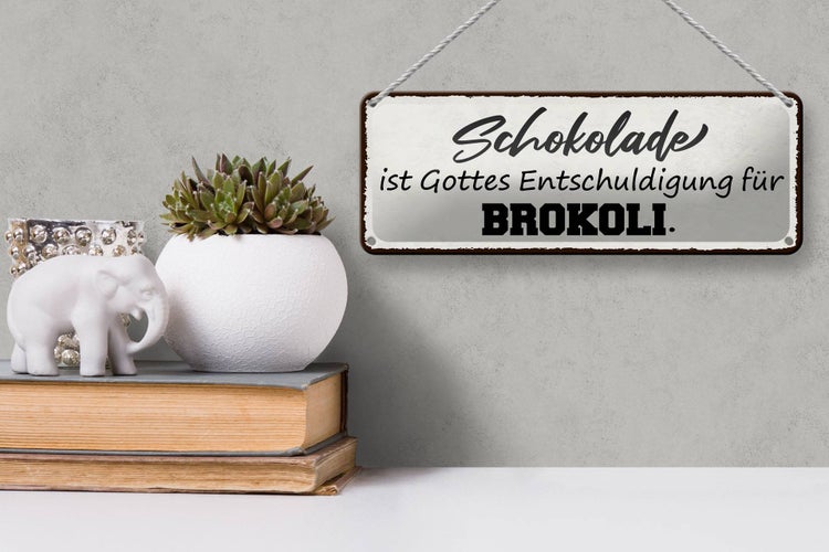 Blechschild Spruch 27x10cm Schokolade ist Entschuldigung Dekoration