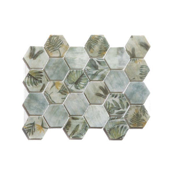 Gepresstes Glasmosaik auf Netz für Badezimmer und Küche 43.5cm x 34.5cm  - Botanic Green Graden Matt