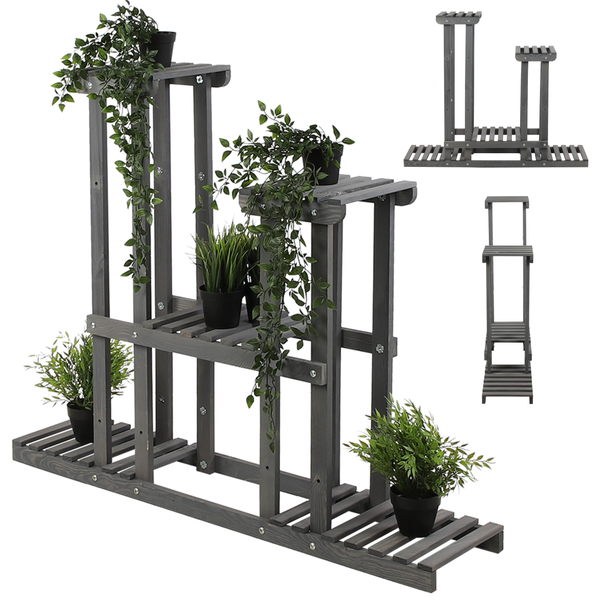Blumenständer FLORANGE HxBxT 116x95x25cm 5 Ablagen Kieferholz Grau