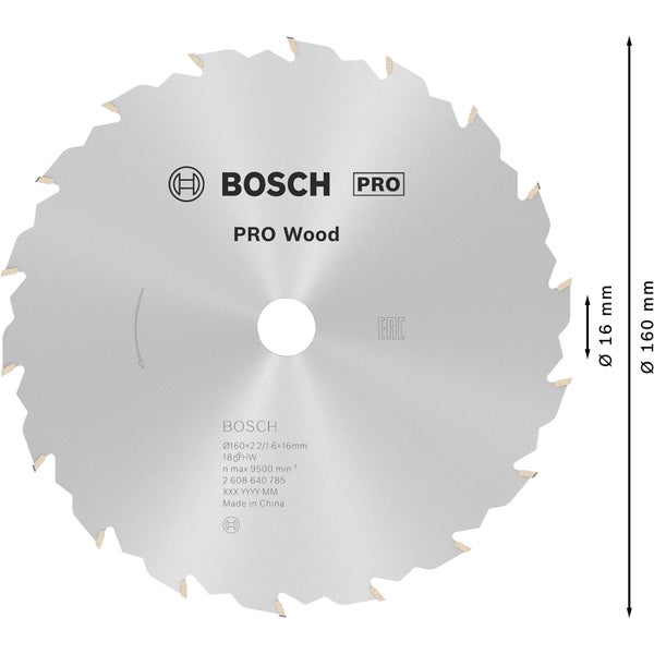 Bosch PRO Wood Kreissägeblatt 160 x 2,2 x 16 mm - 2608640785
