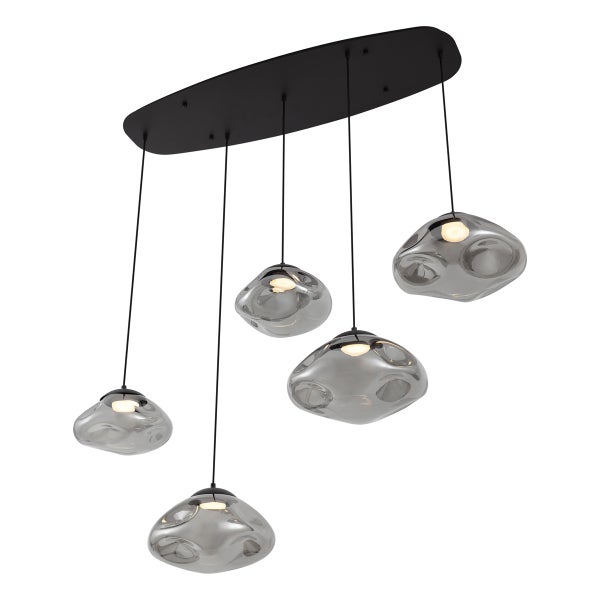 Hängelampe mit fünf grauen Glasschirmen