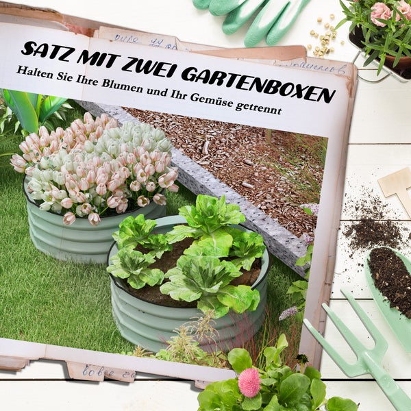 Outsunny 2er-Set Hochbeet aus Stahl, Pflanzbeet Frühbeet Gartenbeet Blumenkasten stapelbar, Pflanzkasten Gemüsebeet Ø60x30cm für Garten Balkon, Pflanzkübel für Blumen, Pflanzen, Gemüse
