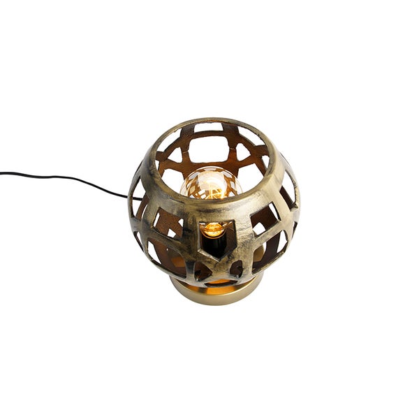 Dekorative Tischleuchte mit einem kugelförmigen Lampenschirm aus Metall
