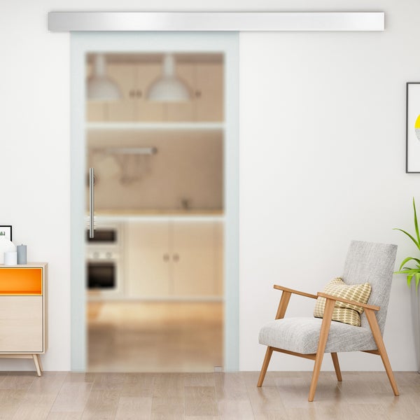 HOMCOM Glasschiebetür Schiebetür Tür Zimmertür mit Griffstange einseitig satiniert 77,5 x 205 cm