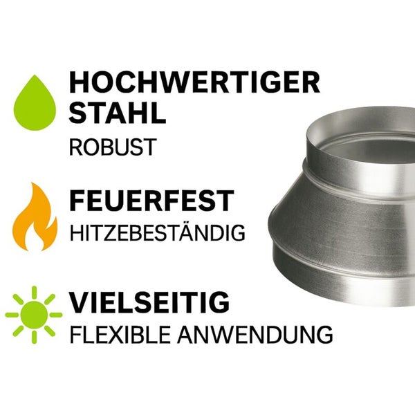 Reduzierstück aus Stahl für Rohrsysteme mit den Eigenschaften hochwertig, robust, feuerfest, hitzebeständig und vielseitig einsetzbar.