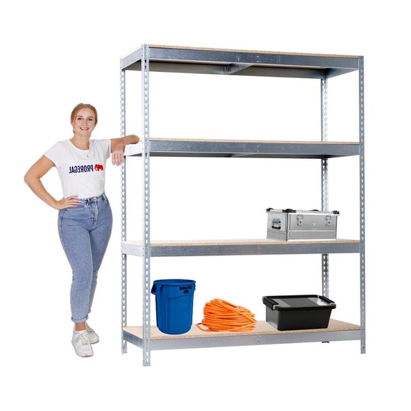 PROREGAL Schwerlastregal Wood Beast Four HxBxT 200 x 150 x 75 cm 4 Ebenen Fachlast 600 kg Verzinkt