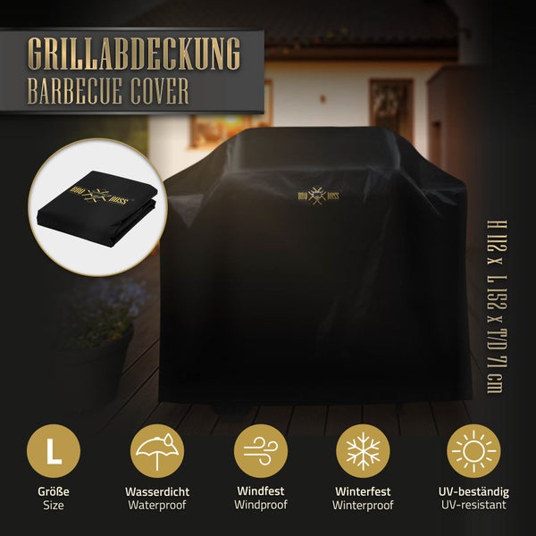 BBQ#BOSS Premium Grillabdeckung, Größe L 152x71x112 cm, aus Oxford-Stoff, Reißfest, Heavy Duty Outdoor BBQ Abdeckung, Gasgrill Abdeckhaube Wetterfest, Grill Schutzhülle Wasserdicht, Grillhaube Cover
