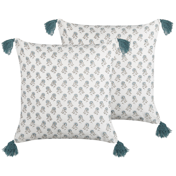 Dekokissen 2er Set CORNUS Baumwolle 45 x 45 cm Blau Blumenmuster