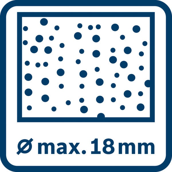 Symbol für maximale Bohrlochgröße von 18 Millimetern