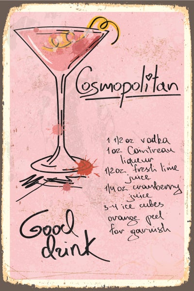 Blechschild | Cocktail Rezept | Outdoor Küche | Cosmopolitan | Stahlschild mit lustigen Sprüchen | Innen und Außen einsetzbar | Deko | STA1802, Format: 20x30cm