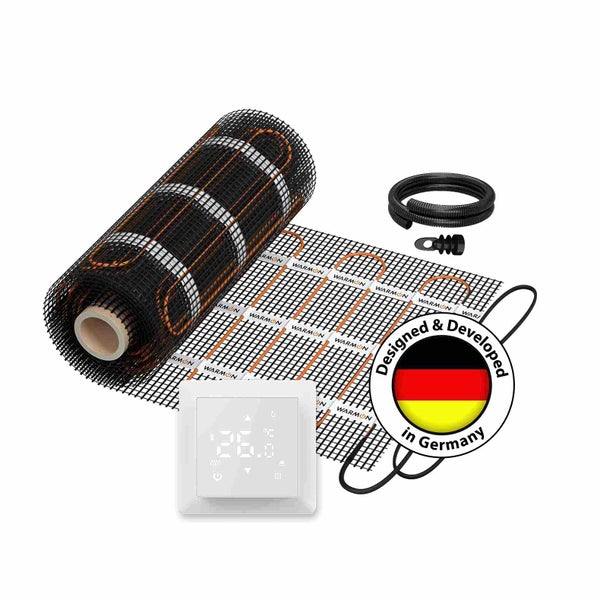 Fußbodenheizungsmatte mit Thermostat, Flexrohr und Dichtstopfen