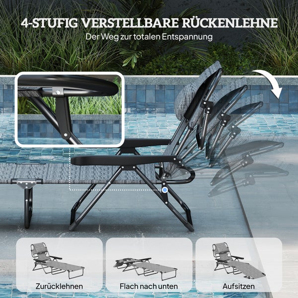 Outsunny Sonnenliege klappbar Gartenliege mit Lesefenster, Kopfkissen, Liegestuhl mit 4-Fach verstellbare Rückenlehne, wetterfeste Campingliege bis 120 kg belastbar, für Garten Strand Pool, Grau