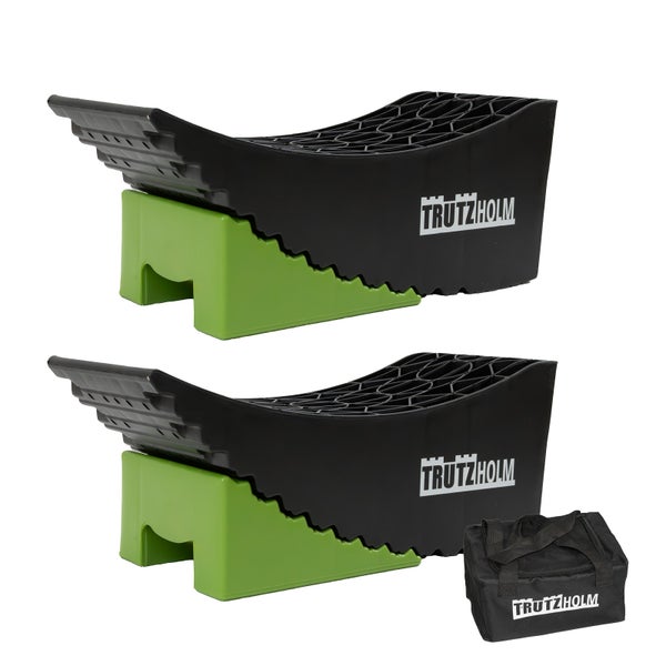 Trutzholm Auffahrkeile Set, zwei Stück mit Tragetasche, stufenlos verstellbar für Wohnmobile und Wohnwagen.