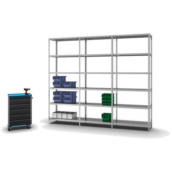 PROREGAL Fachbodenregal Schraubsystem Light-Duty Grundregal HxBxT 250 x 100 x 40 cm 6 Ebenen Fachlast 125 kg Beidseitig Nutzbar Verzinkt
