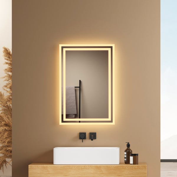 EMKE Badspiegel mit Beleuchtung, LED-Spiegel mit Kippschalter, Anti-Beschlag, 60 x 40 cm, Kaltweiß/Warmweiß