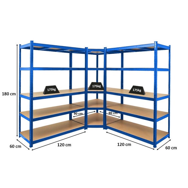 PROREGAL Mega Deal 1 x Eckregal & 2x Schwerlastregal Taurus HxBxT 180 x 210 x 60 cm Fachlast 175 kg Blau Kellerregal Steckregal Garagenregal