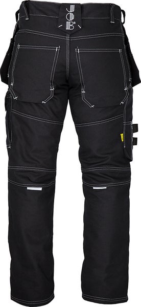 Schwarze Arbeitshose mit Taschen und weißen Nähten