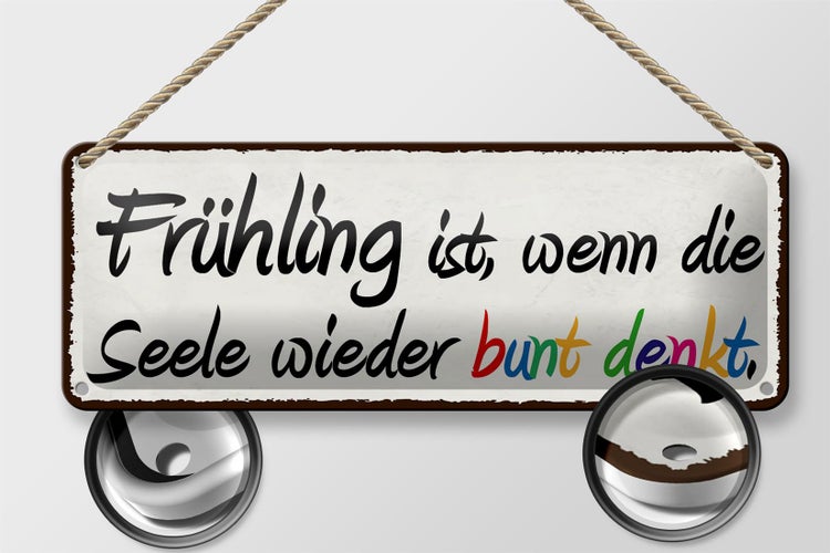 Blechschild Spruch 27x10cm Frühling wenn Seele bunt denkt Dekoration