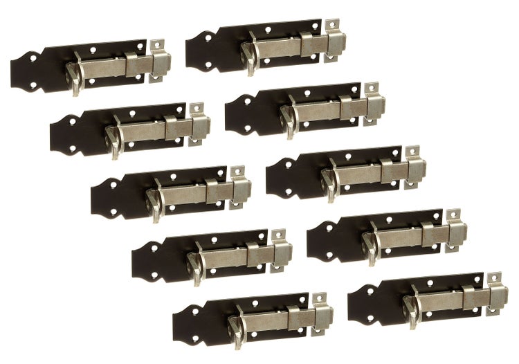 Set aus zehn Riegelschloesser für Tore und Tueren aus Metall zur Montage