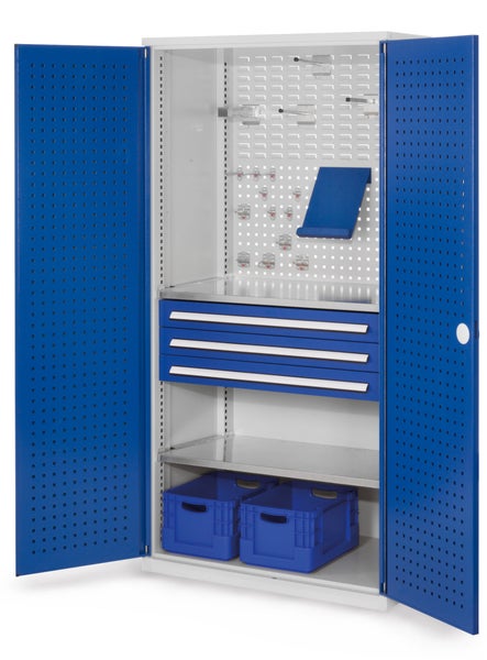 Werkstattschrank mit Lochwand, Schubladen und Regalböden