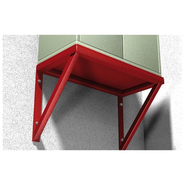 Rotes Metallregal zur Wandmontage unter einem Schrank