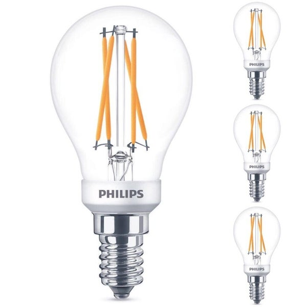Philips LED Lampe ersetzt 40 W, E14 Tropfenform P45, klar, warmweiß, 475 Lumen, dimmbar, 4er Pack