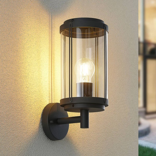 Lindby Wandleuchte außen (Laterne) Ojali (spritzwassergeschützt (Modern) in Schwarz aus Aluminium (1 flammig, E27) - Außenwandleuchten Wandlampe Led Außenlampe Outdoor für