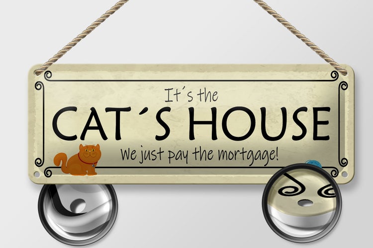 Blechschild Spruch 27x10cm Cat´s House we just pay the Dekoration