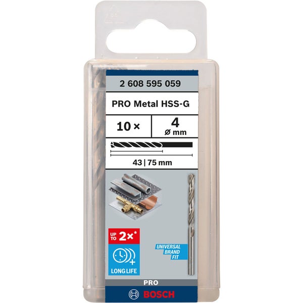 Bosch PRO Metal HSS-G Spiralbohrer 4 x 43 x 75 mm - 2608595059
