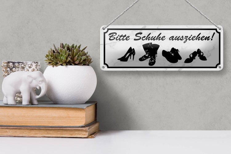 Blechschild Spruch 27x10cm bitte Schuhe ausziehen Dekoration