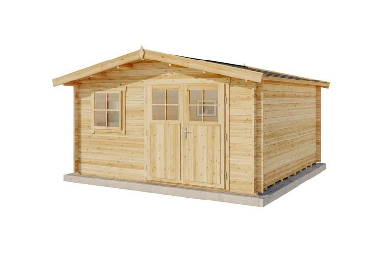 Gartenhaus Valeria-28 mit Fußboden aus Holz, Gerätehaus 428x427, 14,67 m², 28 mm Wandstärke, Holzhaus in Blockbohlen-Bauweise inkl. Fenster und Leimholztür Naturbelassen