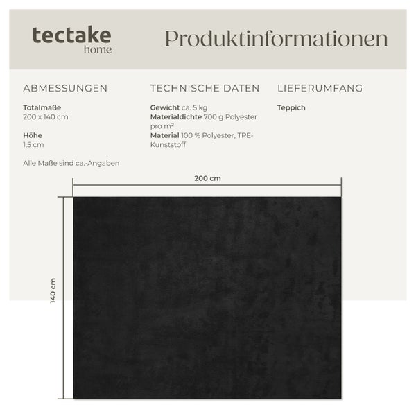 Kurzflorteppich tectake rutschfeste Unterseite verschiedene Größen und Farben 140 x 200 cm