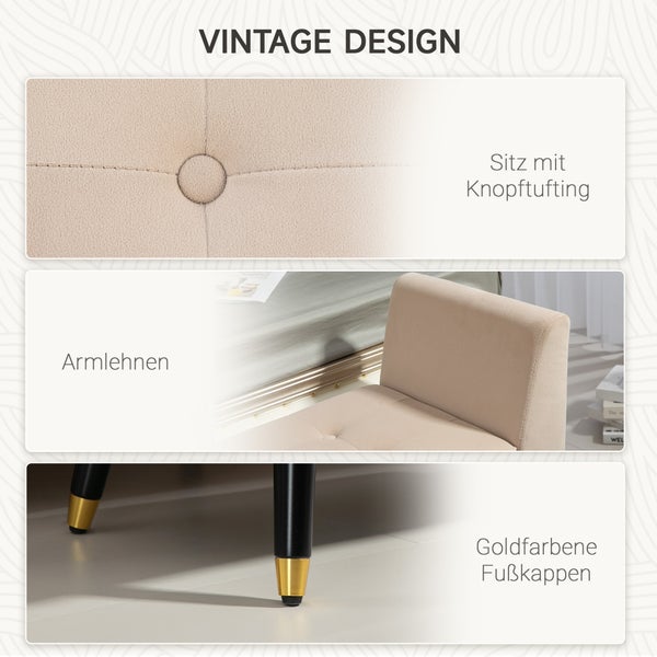 HOMCOM Sitzbank mit Stauraum Armlehnen Polsterbank mit Samtoptik, Sitztruhe mit Holzbeine, Truhenbank für Wohnzimmer Schlafzimmer Flur 107 x 42 x 65 cm, Beige