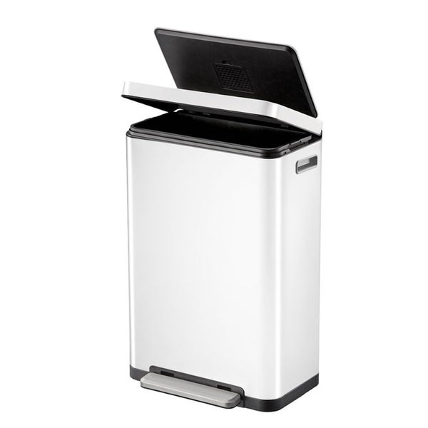 PROREGAL Stilvoller Rechteckiger Treteimer Mit Extra Breitem Pedal & Gedämpften Stay Open Deckel HxBxT 63,7 x 36,2 x 29,7 cm 30 Liter Weiß