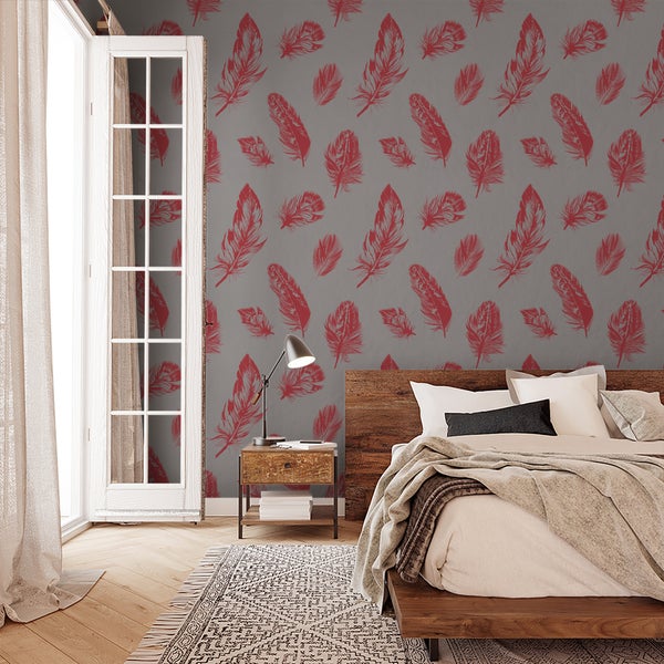Tapete Grau Rot Grafisch Modern für Wohnzimmer Schlafzimmer Küche MADE IN GERMANY 10,05 x 0,53m