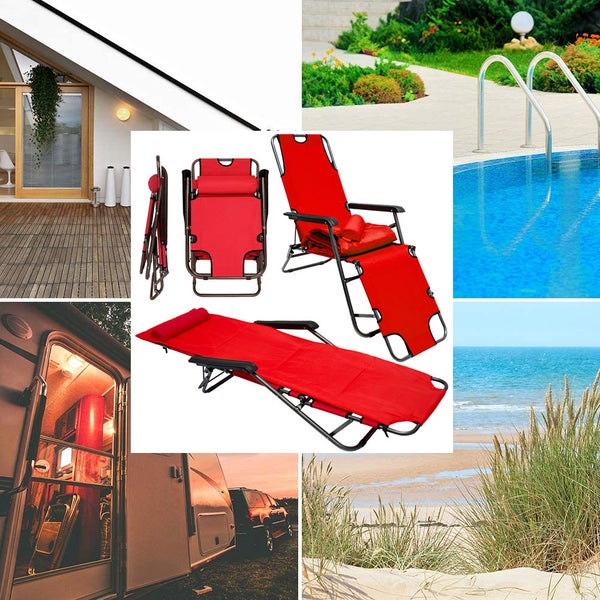 Campingstuhl Liegestuhl Freizeitliege Sonnenliege Strandliege Campingliege Klappliege Liege incl. Auflage 178cm Rot