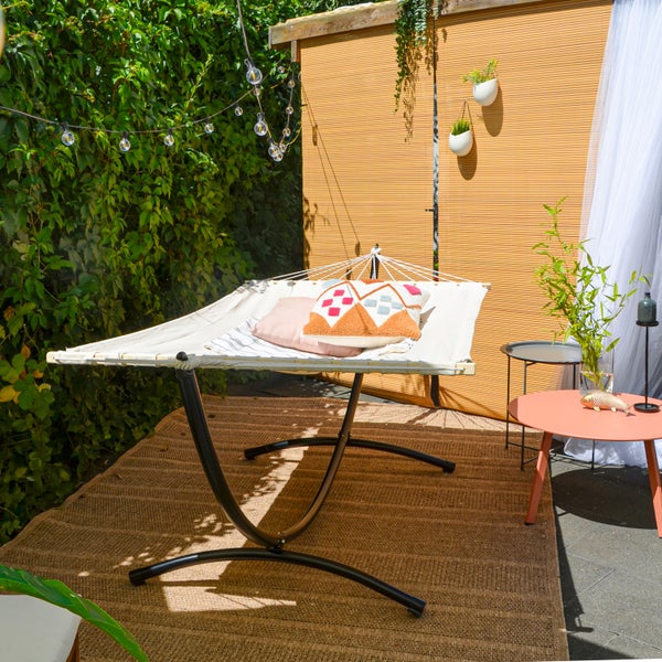 AMANKA Doppel Hängematte mit Gestell - 200x120 Garten Hängeliege - Outdoor Hängemattengestell Metall
