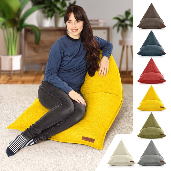 Green Bean Sitzsack Triangle 150x100x100cm mit 220 Liter EPS-Perlen Füllung - Kuschelig Weich Waschbar - Drinnen Stoff Bodenkissen Liegekissen Sitzkissen - Gelb