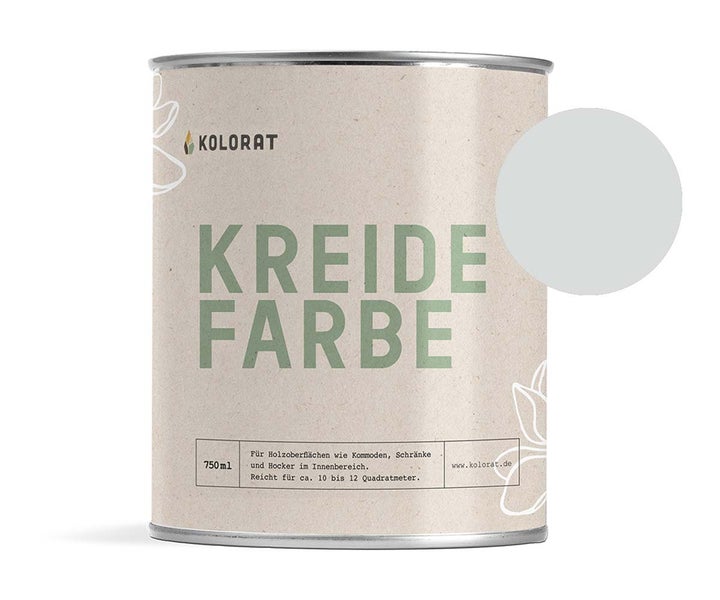 Kolorat Kreidefarbe für Möbel - ein helles, klares Grau mit einem sanften Weißschimmer - Farbton Lichtnebel Nr. 115. Matter Kreidelack für innen - Möbellack, Möbelfarbe - Holzfarbe - Kreidefarbe für Holz