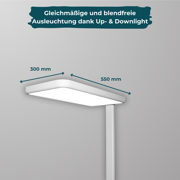 LUXULA LED Stehlampe Up/Down Bürolampe Weiß 100W 7000LM 4000K Neutralweiß UGR16 CRI98 Dimmbar