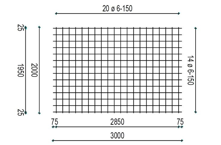 Technische Zeichnung einer Betonstahlmatte mit Maßangaben