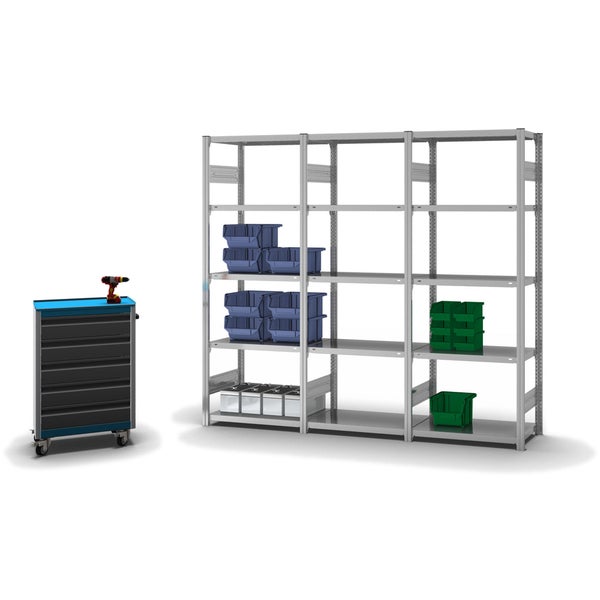 PROREGAL Fachbodenregal Stecksystem T-Profil Light-Duty Grundregal HxBxT 200 x 75 x 40 cm 5 Ebenen Fachlast 145 kg Beidseitig Nutzbar Verzinkt