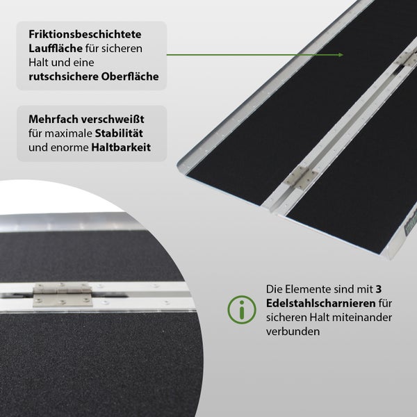 TRUTZHOLM Rollstuhlrampe klappbar 152 cm Traglast 272 kg Alu grau schwarz beschichtet Auffahrrampe