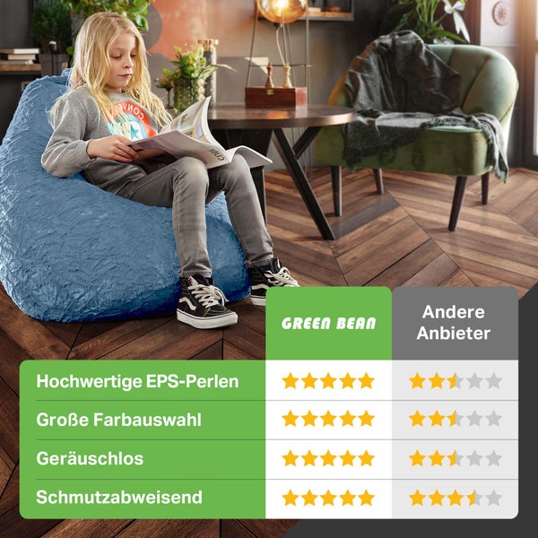 Green Bean Plüsch Sitzsack 45x45x60cm - Indoor Sitzkissen mit 120L EPS Perlen Füllung Kuschelig Waschbar - Bean Bag Bodenkissen Lounge Chair Sitzhocker - Grau